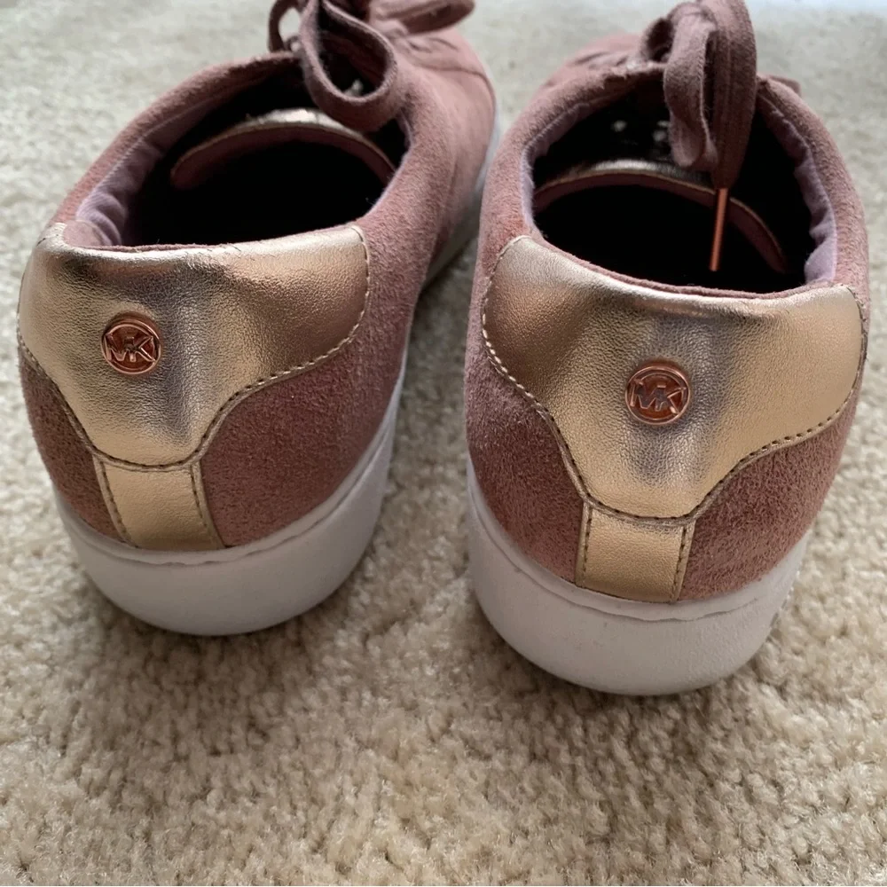 MICHAEL KORS. Rose suede and yellow gold sneakers.‎ White soles. 10M. Lea…